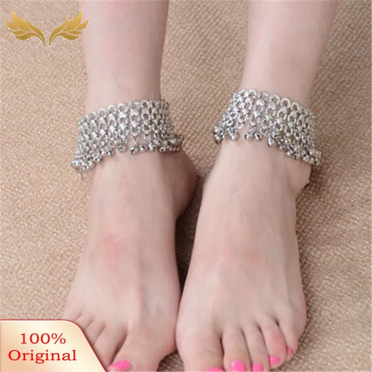 Women Vintage Anklet Chain Bell Beads Tassel Ankle Bracelet Foot Jewelry