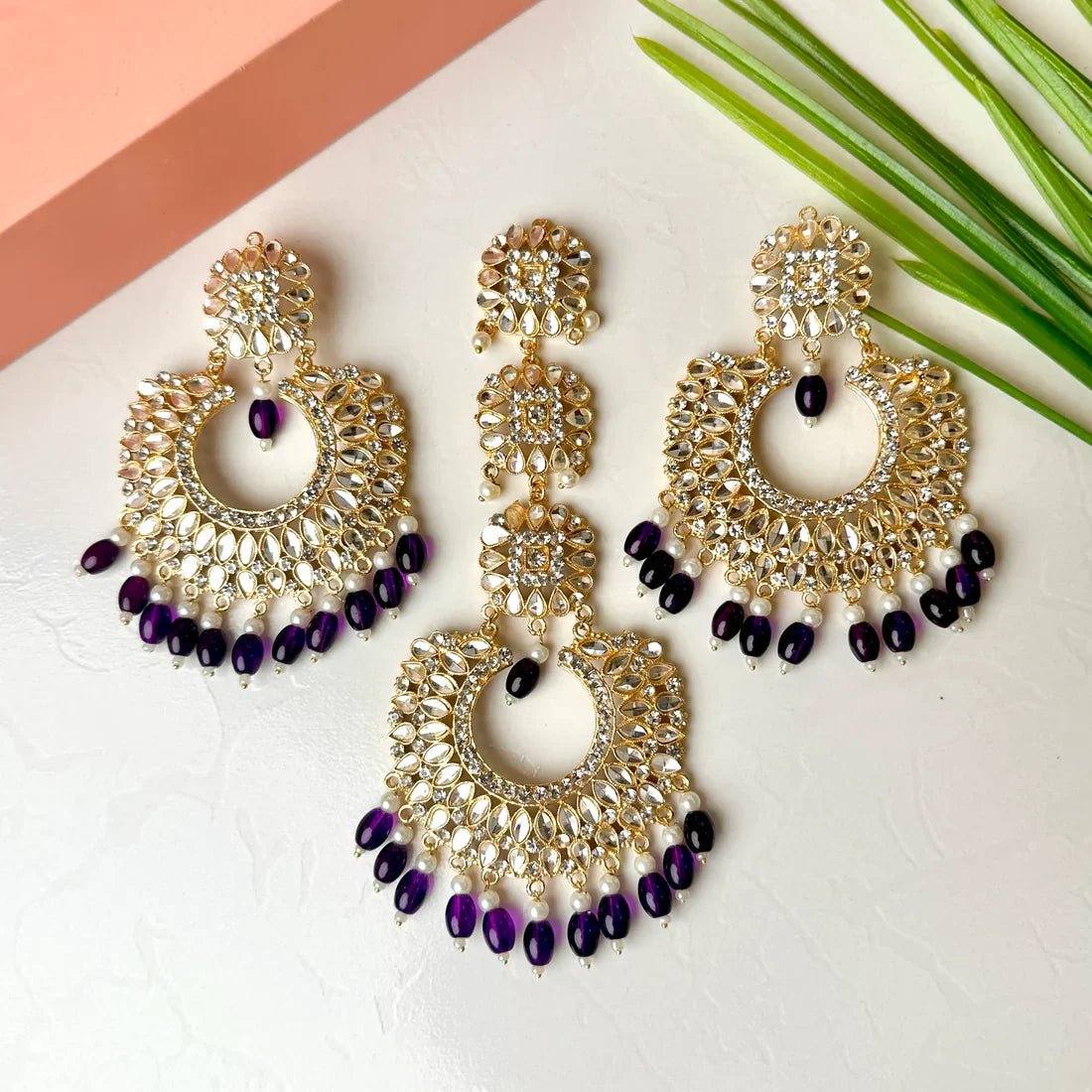 KUNDAN Teeka Set (Dark Plum)