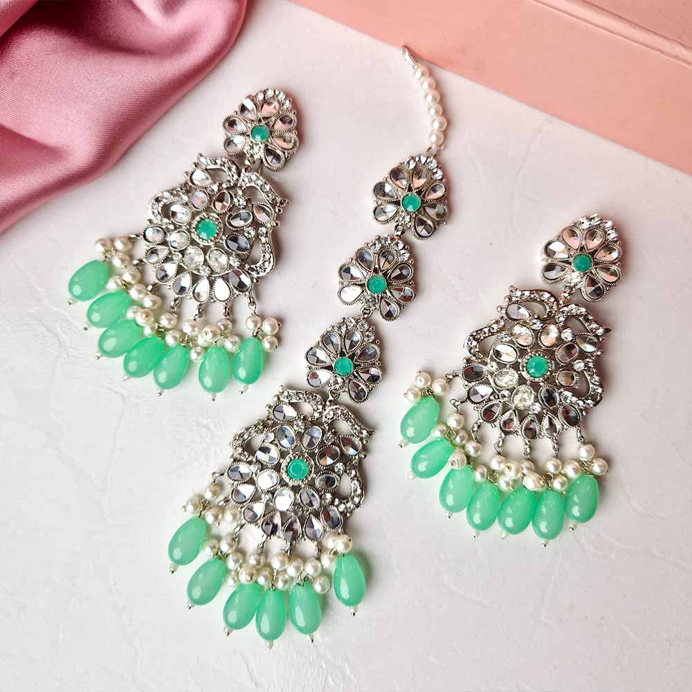 Kiran Earrings and Teeka Set Silver