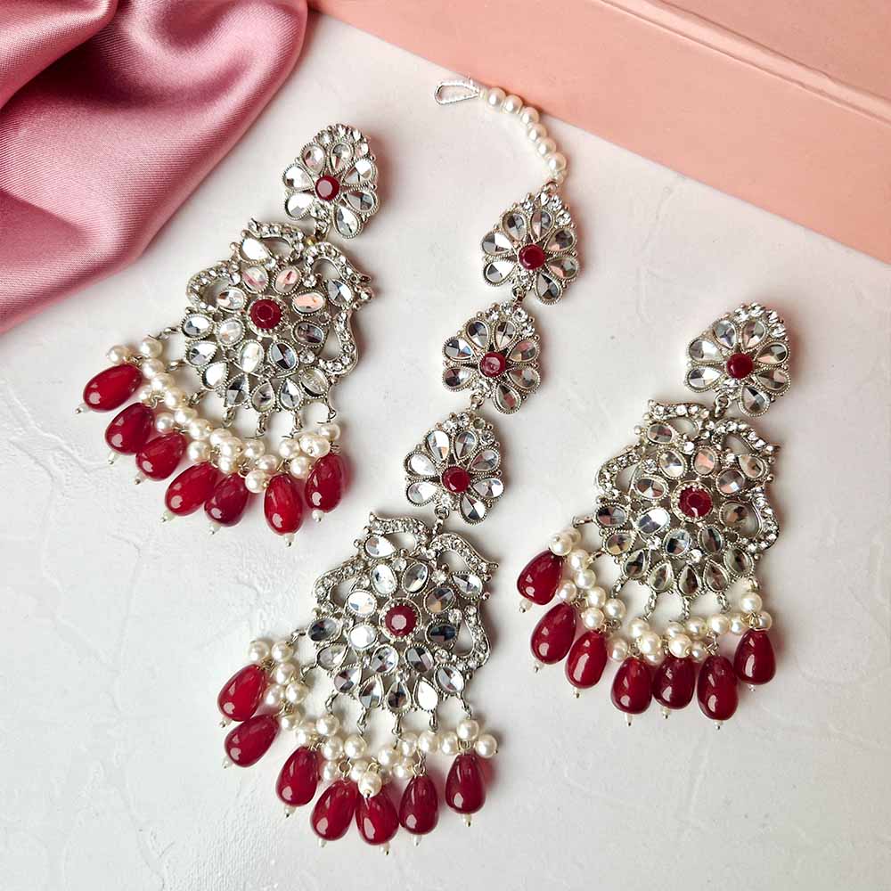 Kiran Earrings and Teeka Set Silver