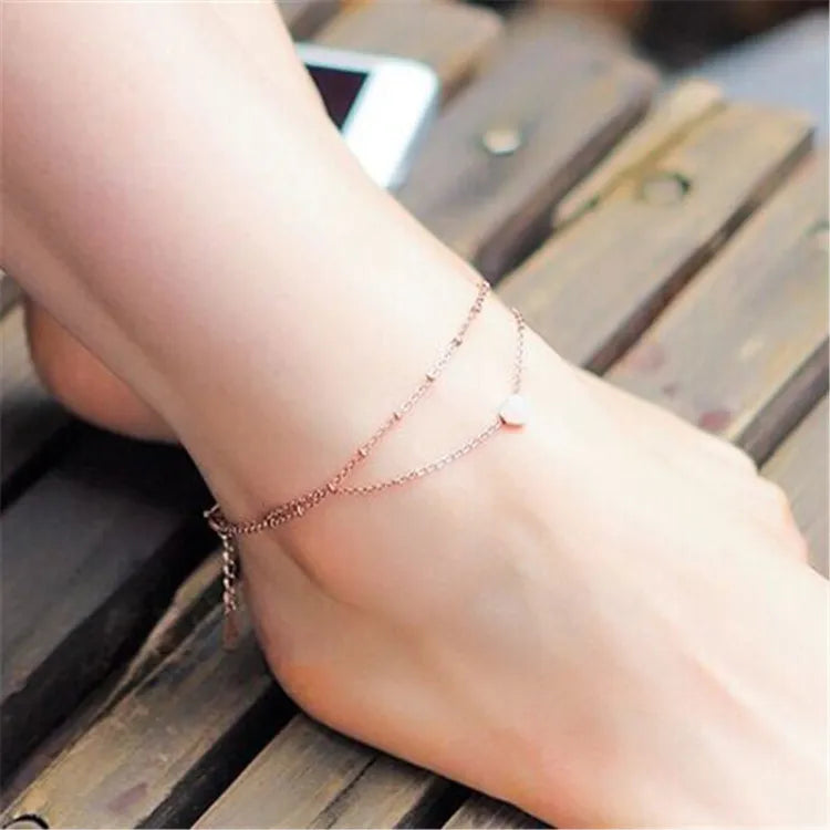 Summer Beach Foot Accessories Rose Dragonfly Fashion Female Double-layer Anklet TK