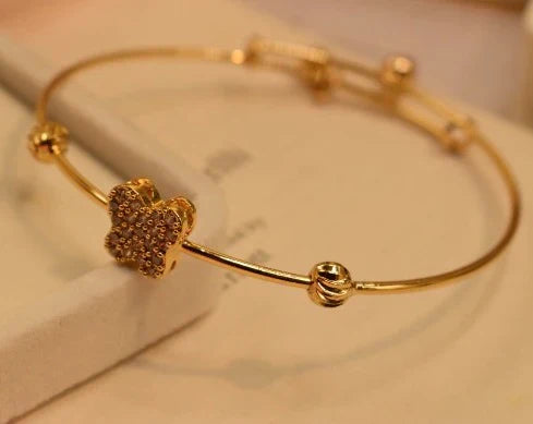 Elegant Fancy Butterfly Crystal Golden Bangle Bracelet For Girls/Women