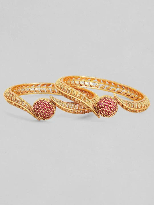 SET OF 2 GOLD-PLATED RED EMRALED STUDDED BANGELS