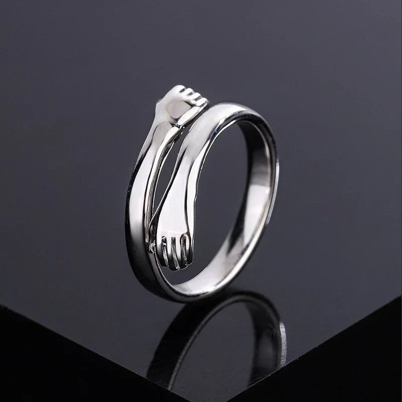 Vembley Special Silver Adjustable friendship and Loved Ones cuddle Hug Ring For Girl and Women